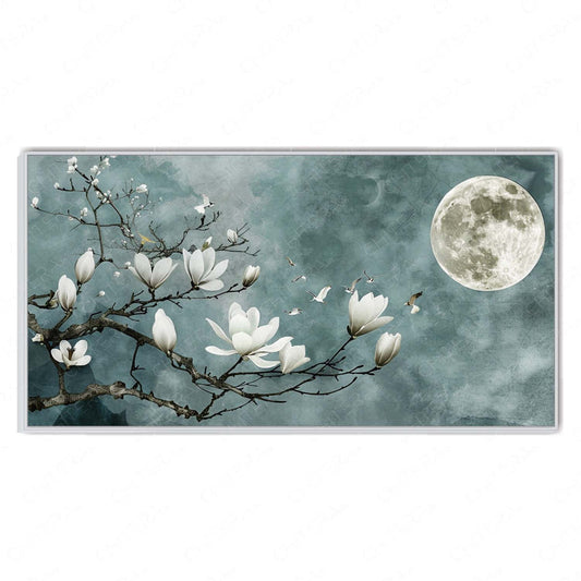 Beautiful White Magnolia Flowers under Moonlight Canvas Wall Art
