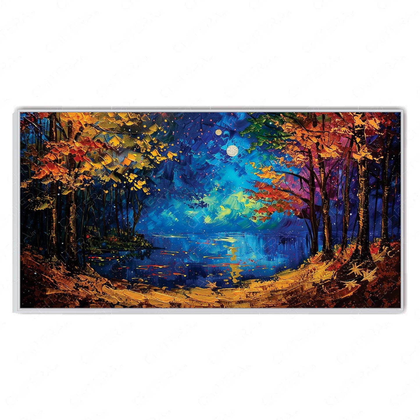 Golden Trees Under Moonlight Canvas Wall Art