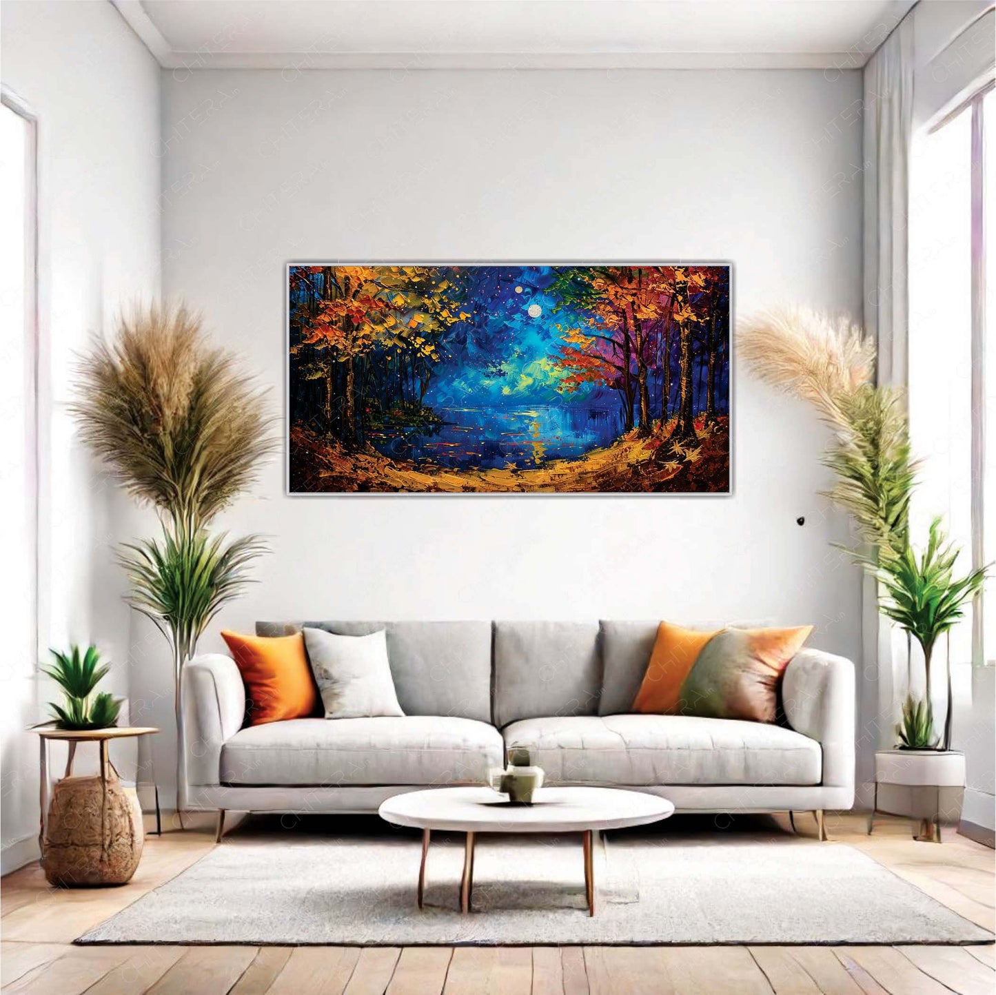 Golden Trees Under Moonlight Canvas Wall Art