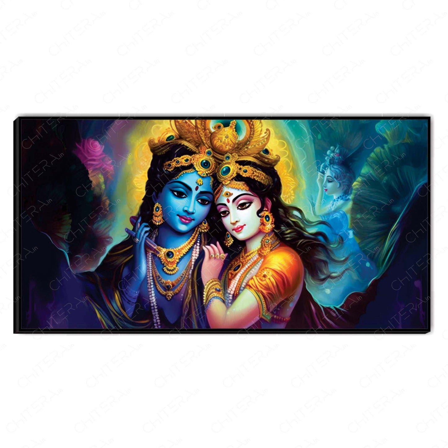 Radha Krishna Divine Love in Vibrant Colors Canvas Wall Art
