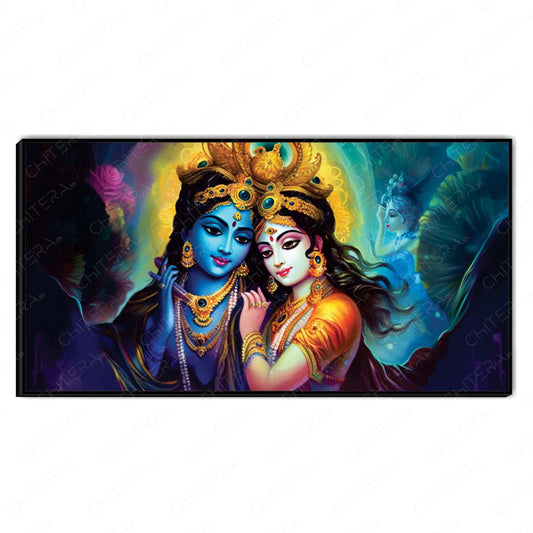 Radha Krishna Divine Love in Vibrant Colors Canvas Wall Art