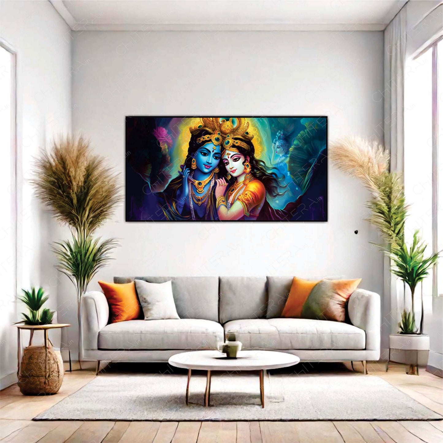 Radha Krishna Divine Love in Vibrant Colors Canvas Wall Art