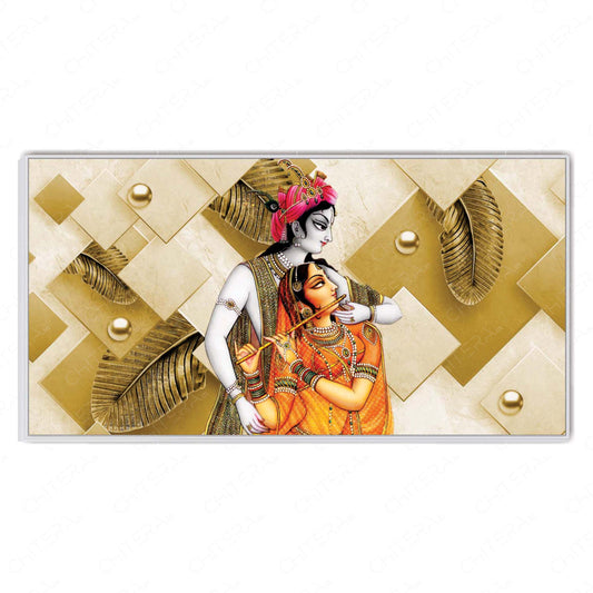 Radha Krishna Eternal Love in Golden Aura Canvas Wall Art
