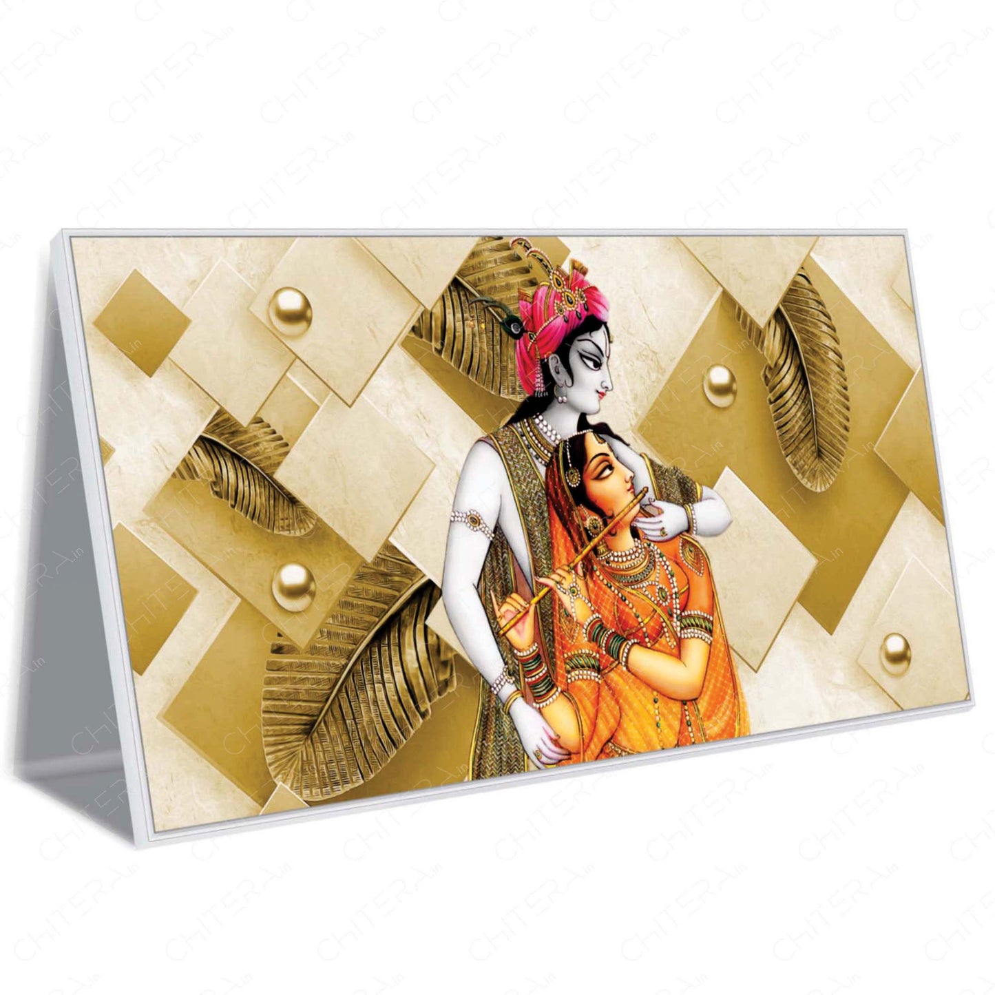 Radha Krishna Eternal Love in Golden Aura Canvas Wall Art