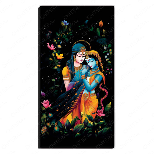 Spiritual Beauty of Radha Krishna in Night Glow Canvas Wall Art