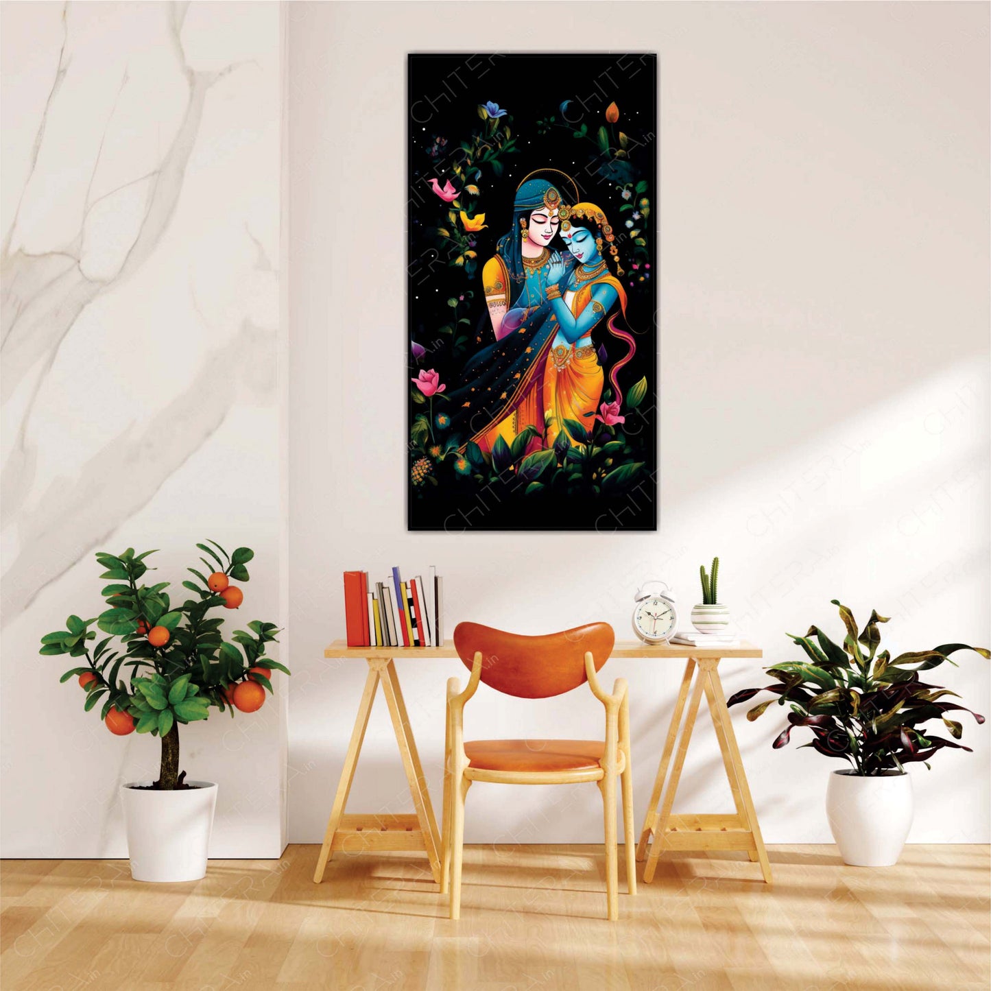 Spiritual Beauty of Radha Krishna in Night Glow Canvas Wall Art