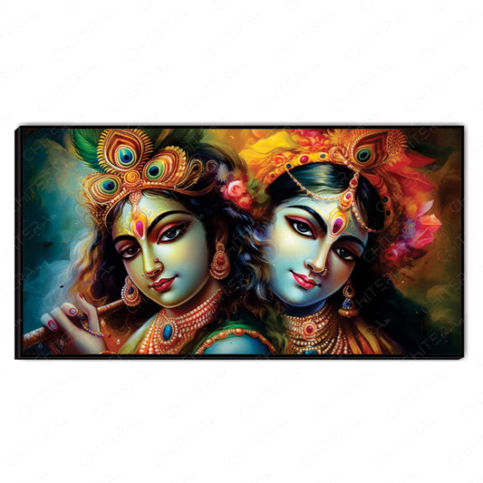 Divine Radha Krishna Together in Bliss Canvas Wall Art