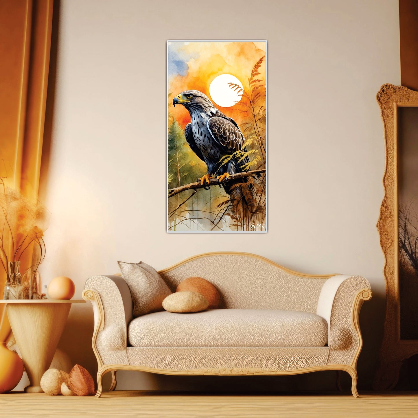 Eagle in the Ember Sky Canvas Wall Art