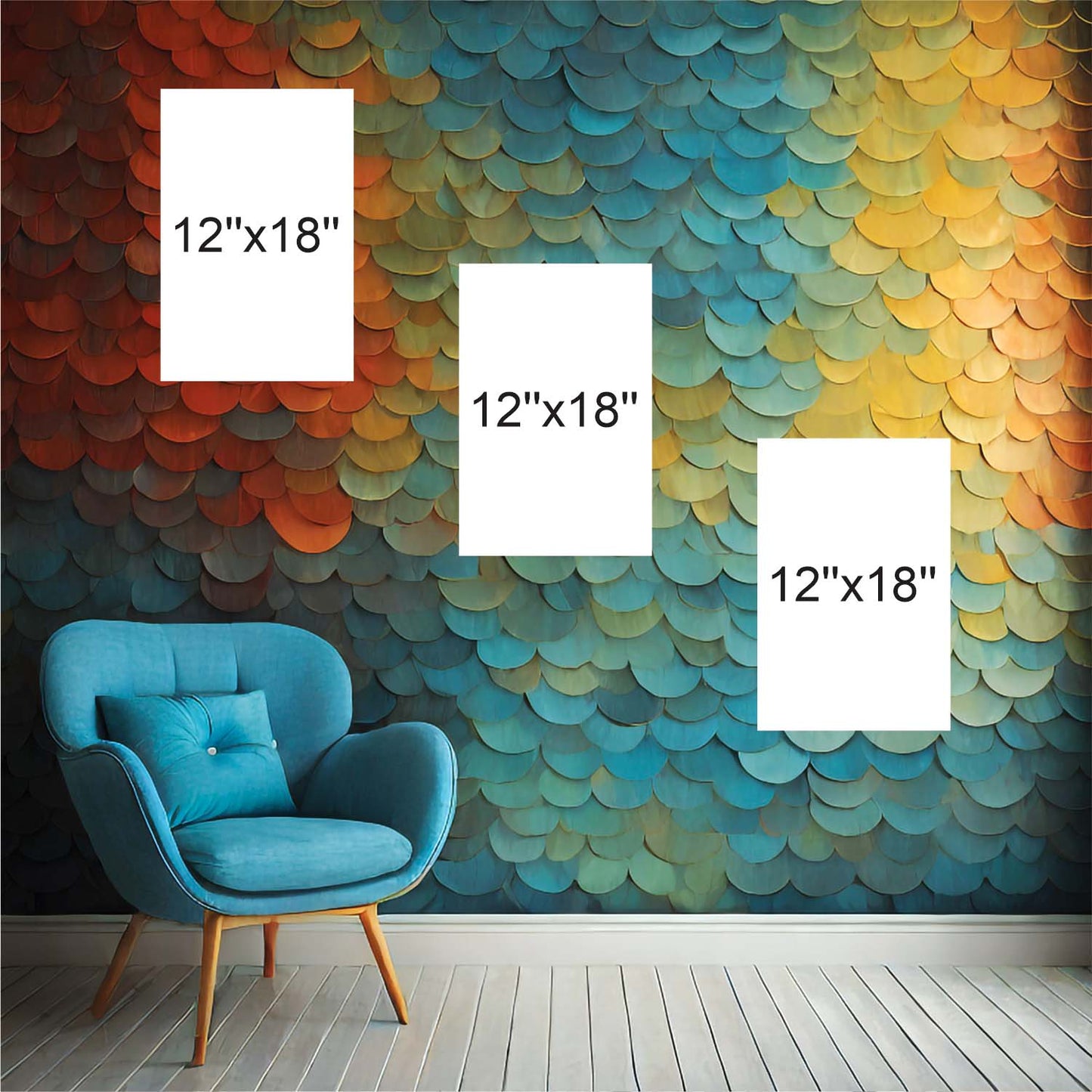 Teal & Gold Geometric Pattern with Wood Style Trio Canvas Wall Art