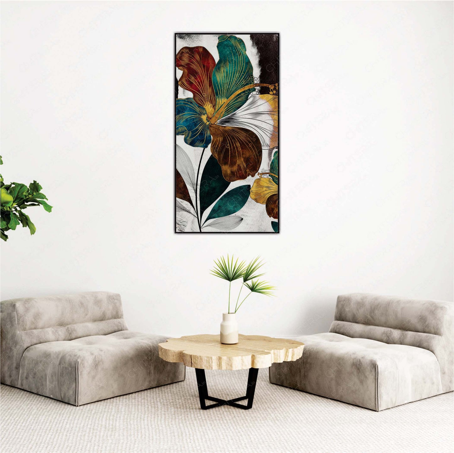 Velvet Flora canvas wall art by Chitera displayed in modern living room with elegant floral design décor