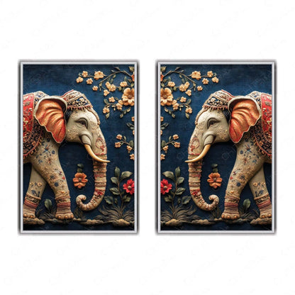 Royal Elephant Wall Art – Traditional Indian Embossed Elephant Painting