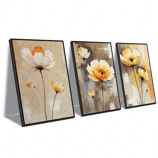 Floral Beauty in Yellow Tones Trio Canvas Wall Art