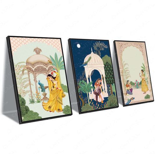 Traditional Indian Palace Theme Trio Canvas Wall Art