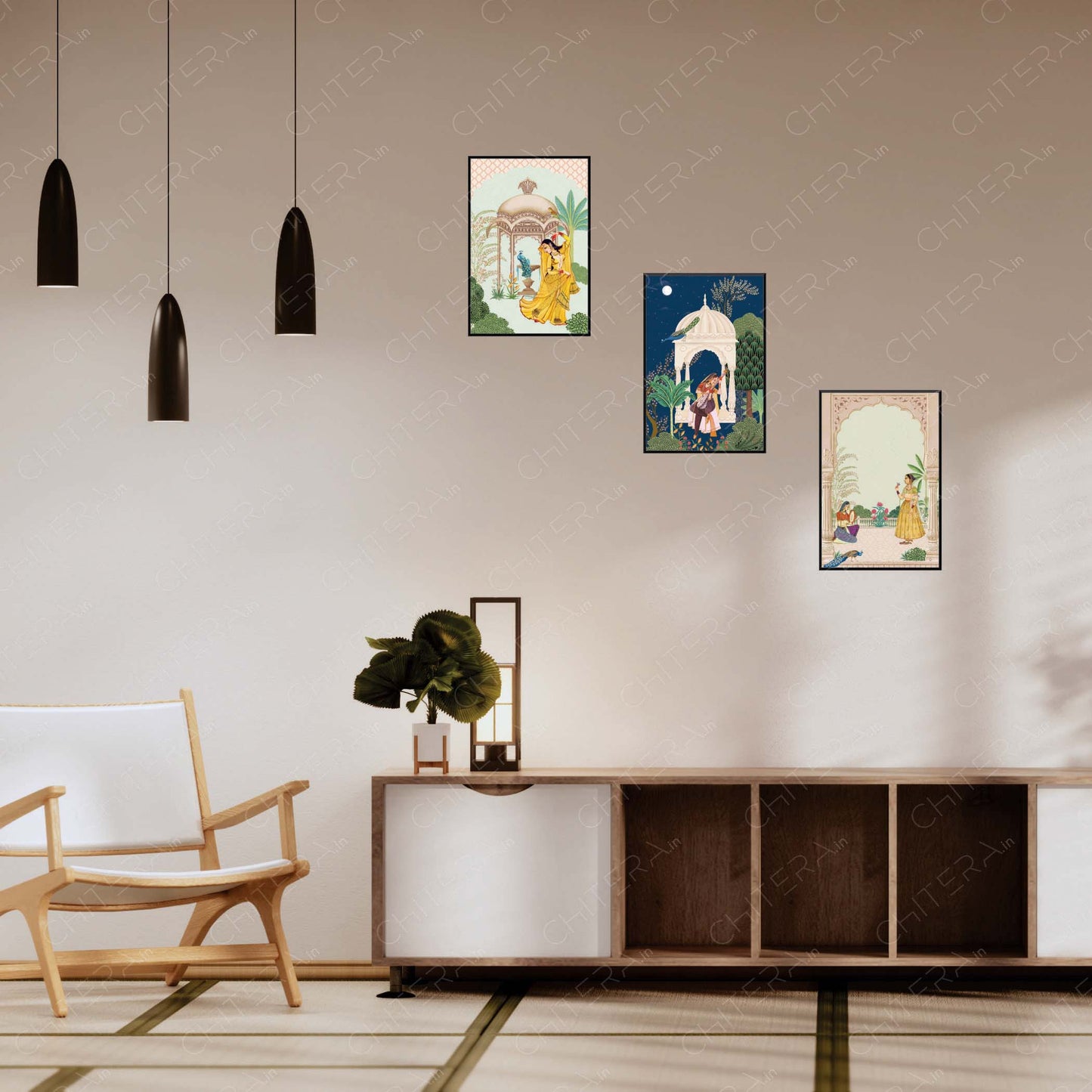 Traditional Indian Palace Theme Trio Canvas Wall Art