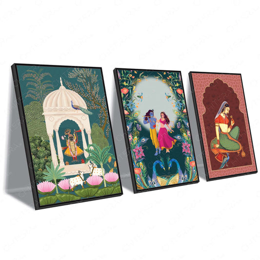 Rajasthani Heritage Inspired Trio Canvas Wall Art