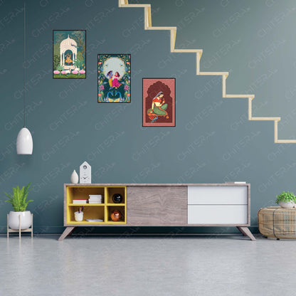 Rajasthani Heritage Inspired Trio Canvas Wall Art