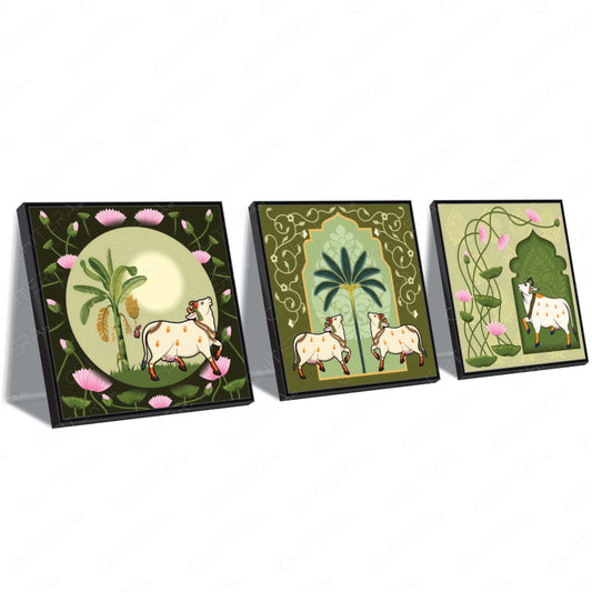 Eternal Grace: Cow & Nature Trio Canvas Wall Art