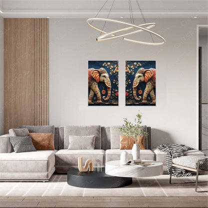 Royal Elephant Wall Art – Traditional Indian Embossed Elephant Painting