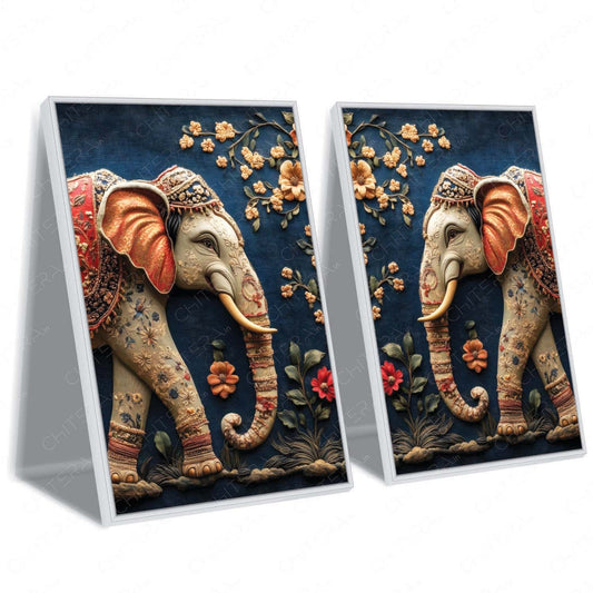 Royal Elephant Wall Art – Traditional Indian Embossed Elephant Painting