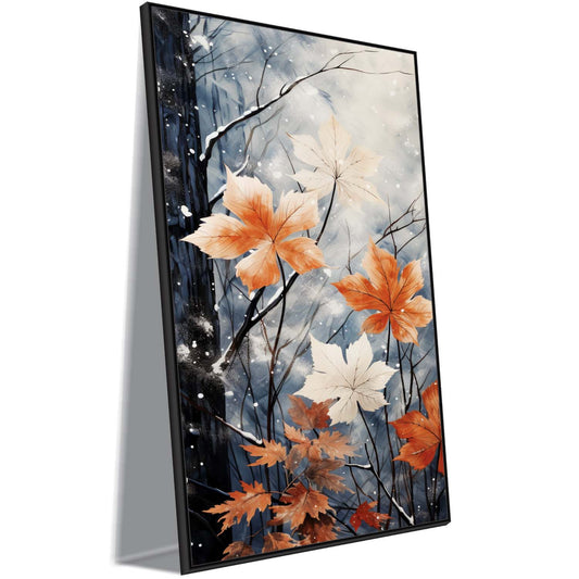 Frosted Ember Leaves Canvas Wall Art