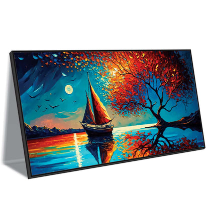 Crimson Sails and Moonlit Dreams Canvas Wall Art