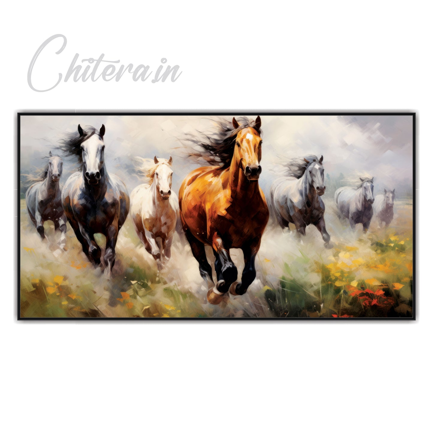 Seven horse running art Canvas Print Wall Painting