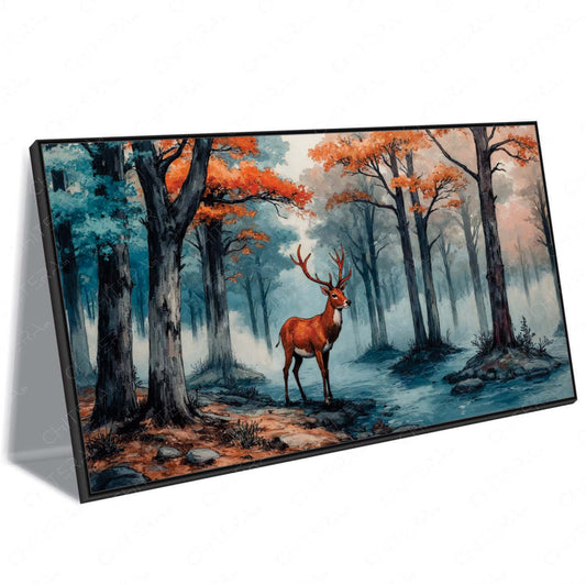 Misty Forest with Deer Canvas Wall Art