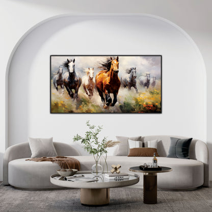 Seven horse running art Canvas Print Wall Painting