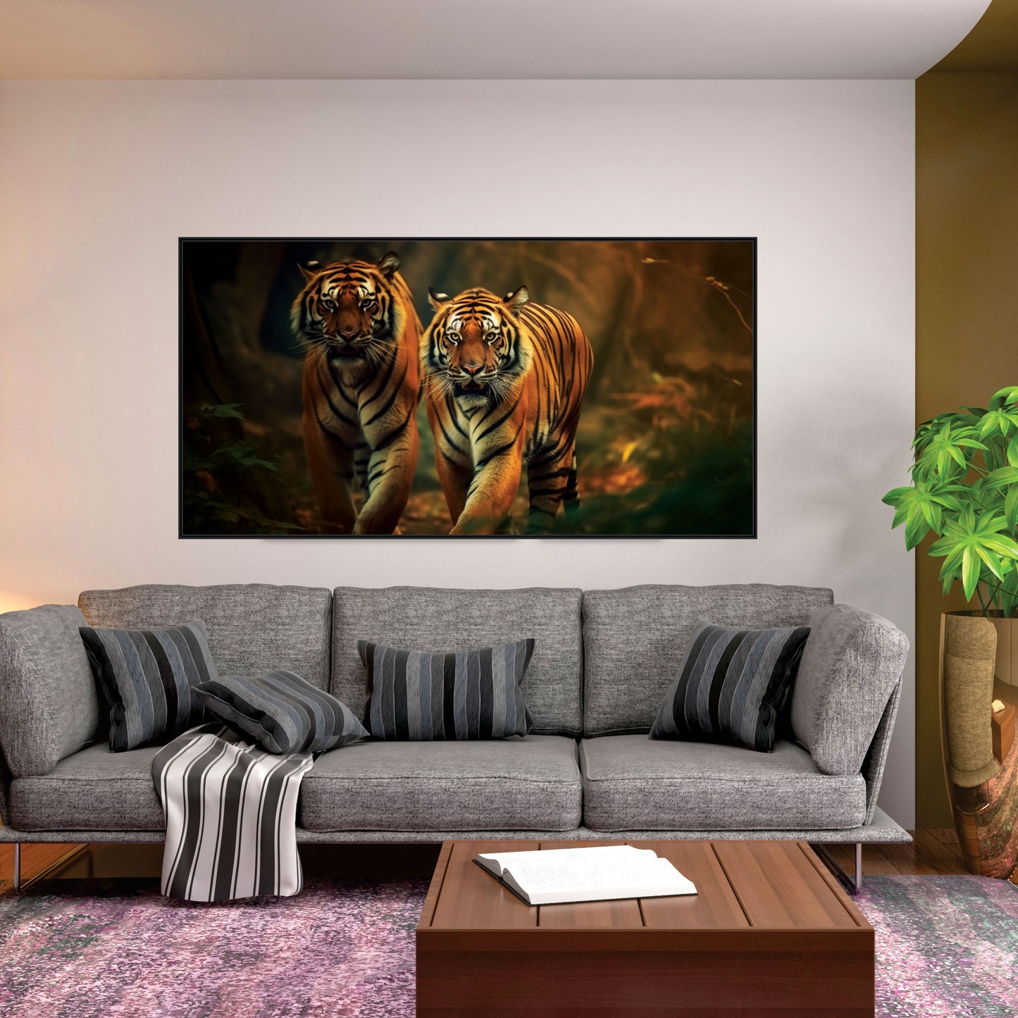 Tiger Staring Landscape wildlife Canvas Art