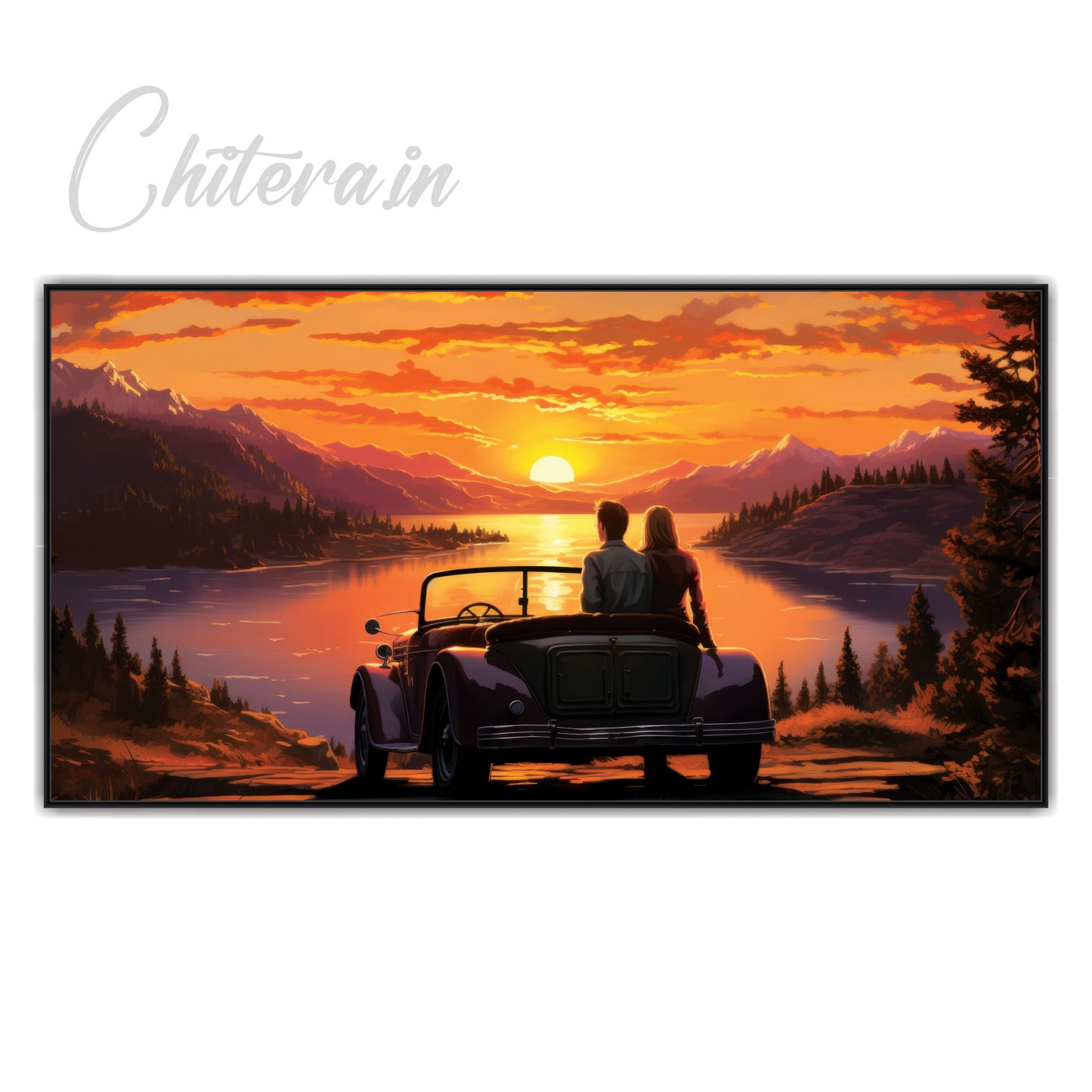 Couple Sitting Car Art Canvas Print Wall Painting