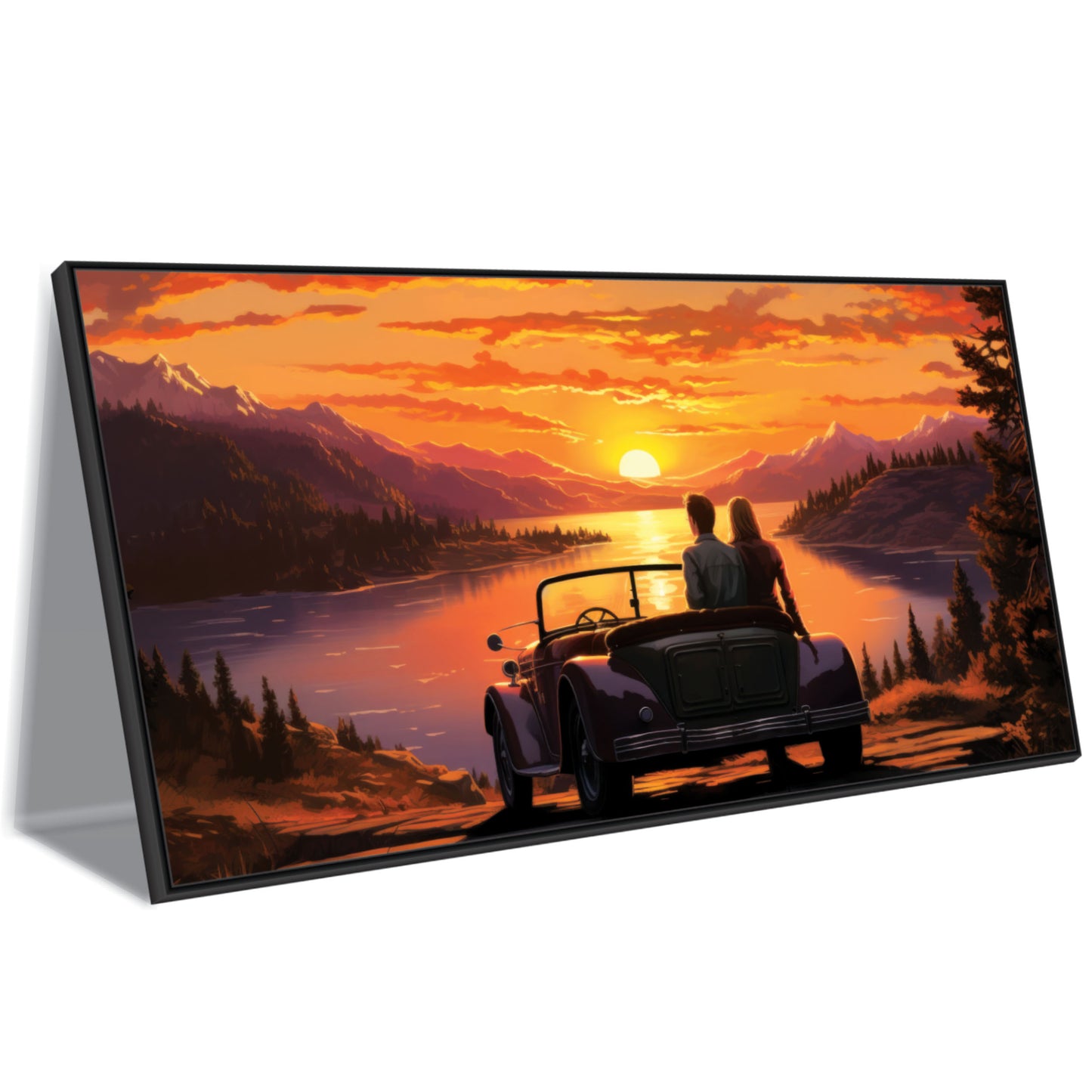 Couple Sitting Car Art Canvas Print Wall Painting