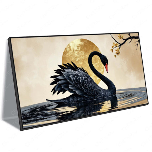 Mystic Swan with Golden Moon Elegance Canvas Wall Art
