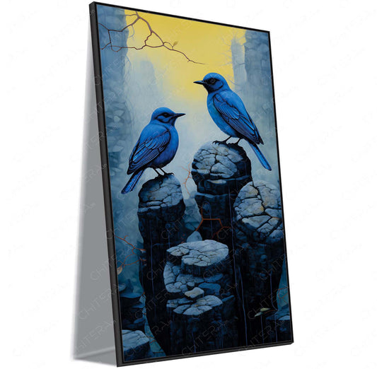 Pair of Blue Birds Amid Golden Glow Canvas Wall Art