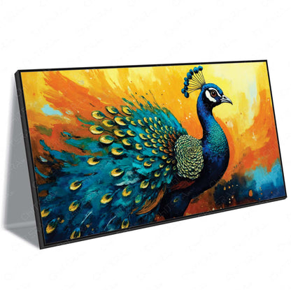 Peacock Glory in Radiant Sunset Tones Canvas Wall Art