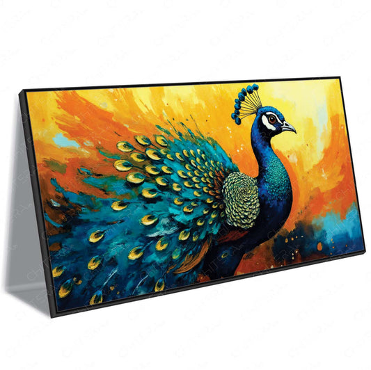 Peacock Glory in Radiant Sunset Tones Canvas Wall Art