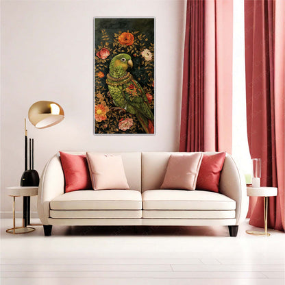 Regal Parrot Amidst Blooming Floral Beauty Canvas Wall Art