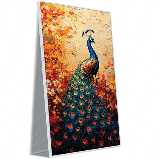 Majestic Peacock Amidst Autumn Leaves Canvas Wall Art