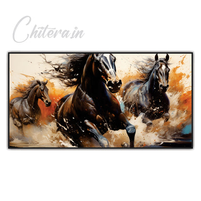 Dark brown horse set of 3 Canvas art Wall Painting