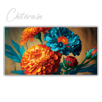 Beautiful Orange Blue Marigold Flower Canvas Print Wall Painting