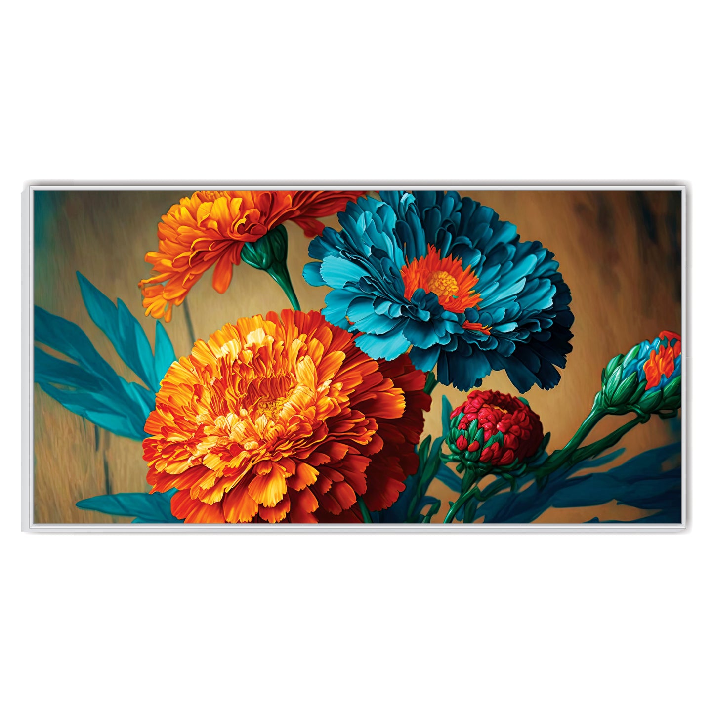 Beautiful Orange Blue Marigold Flower Canvas Print Wall Painting