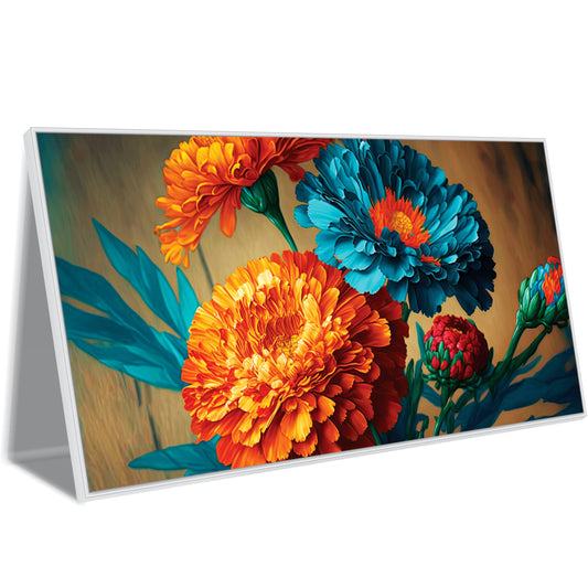 Beautiful Orange Blue Marigold Flower Canvas Print Wall Painting