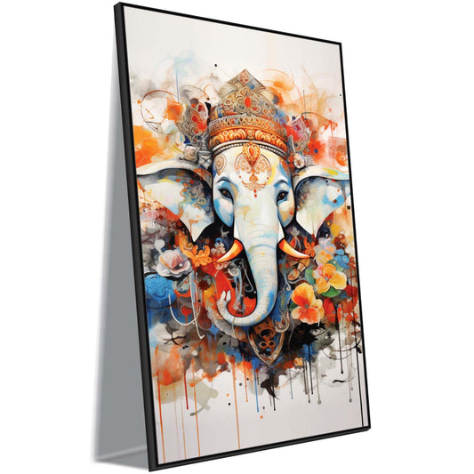 Crowned Serenity: The Divine Gaze of Ganesha Canvas Wall Art