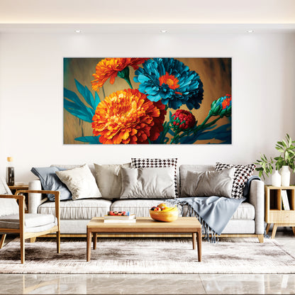 Beautiful Orange Blue Marigold Flower Canvas Print Wall Painting