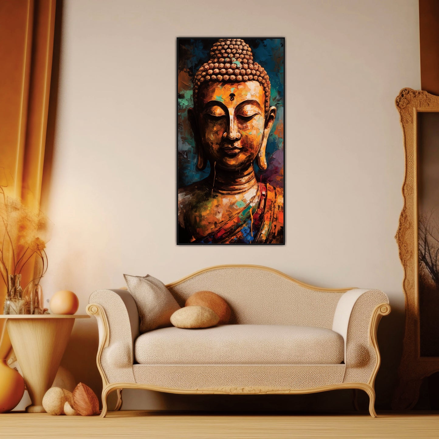 Lord Buddha Gold Textured Canvas Art