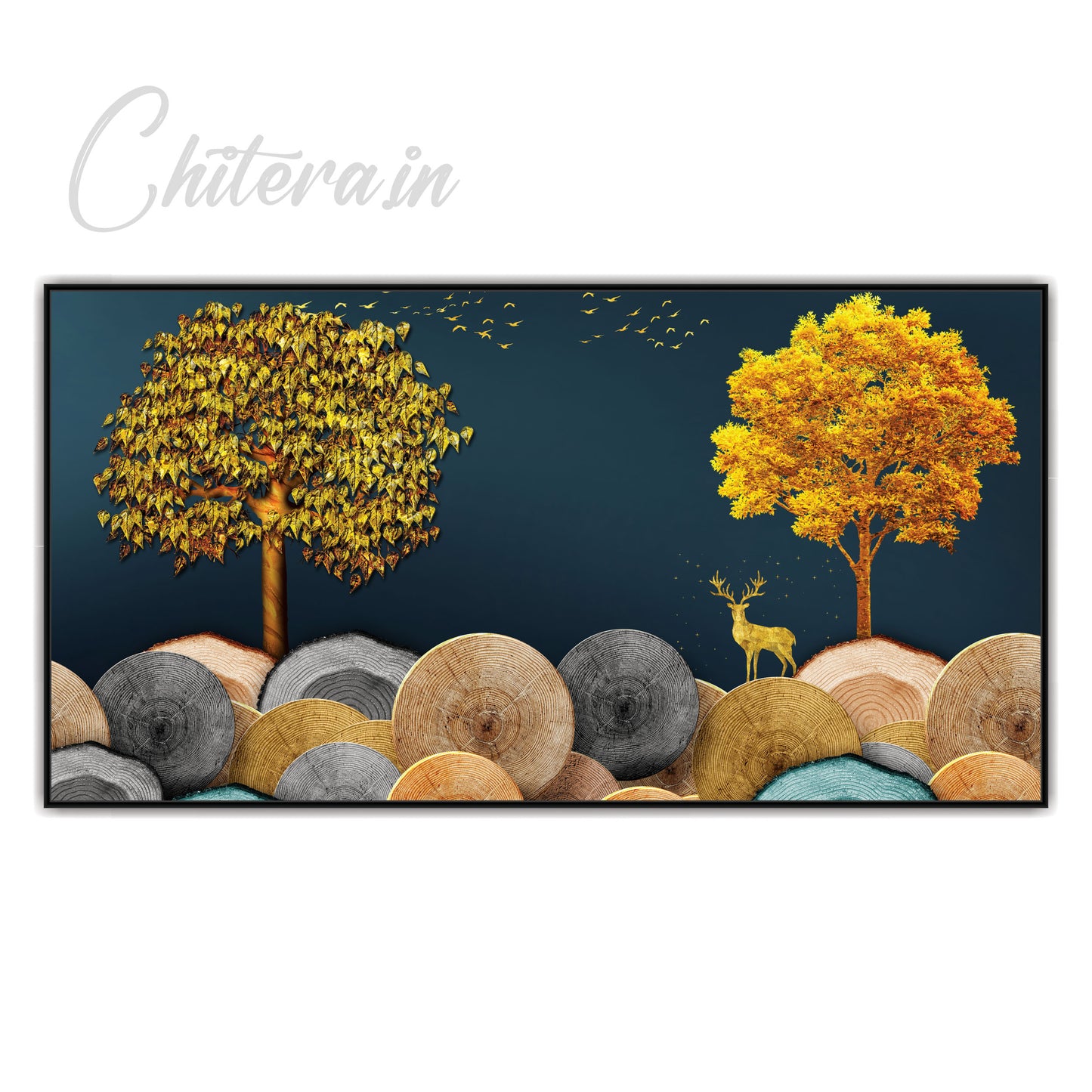 Golden tree deer Canvas art Print Wall Painting