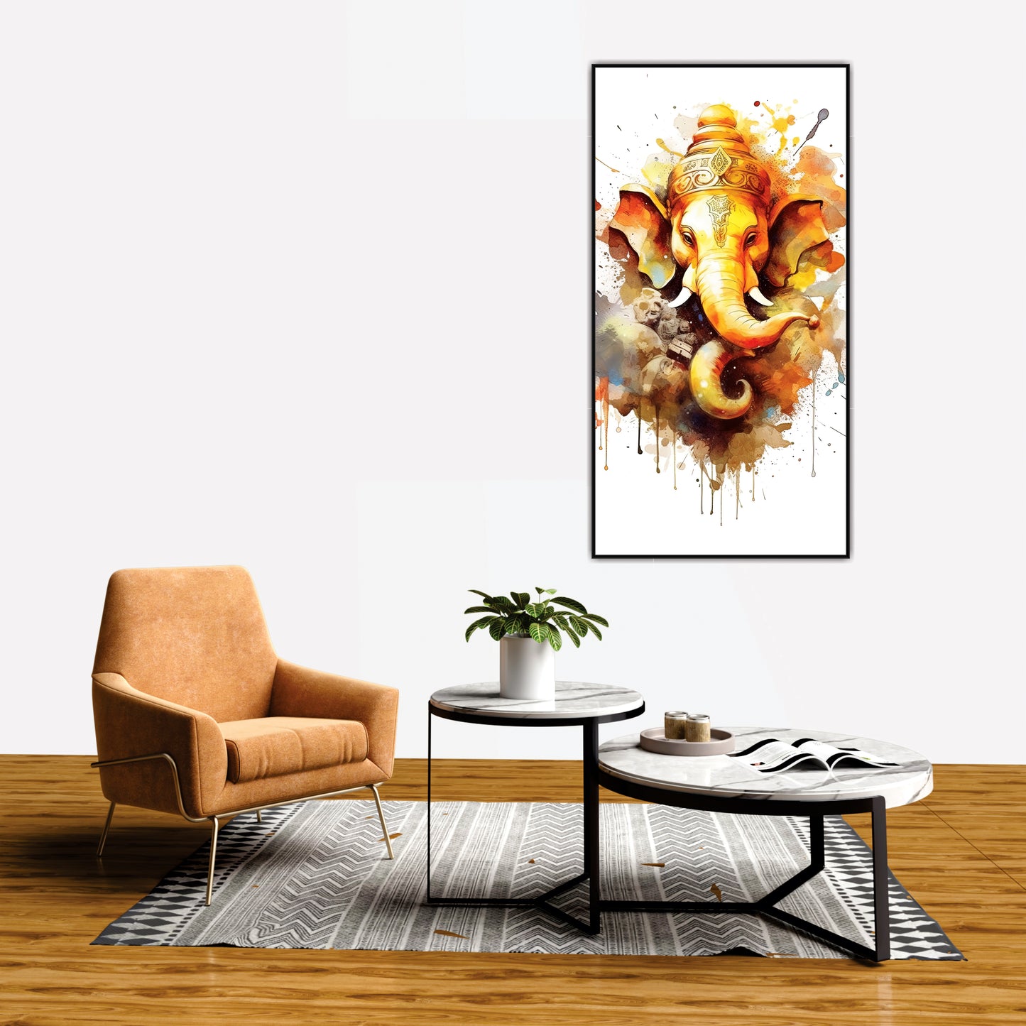 3D Flowers Ganesha Canvas Art