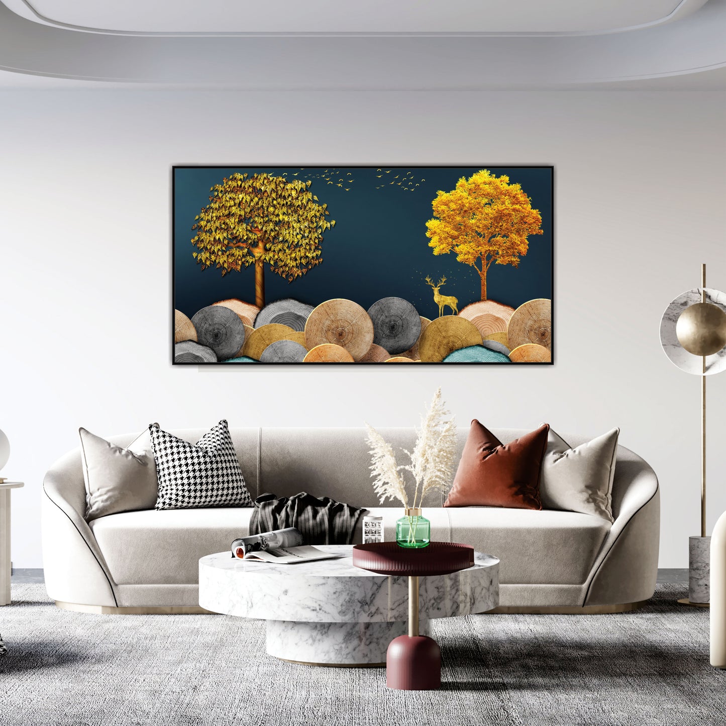 Midnight Moon Golden deer Canvas art Print Wall Painting