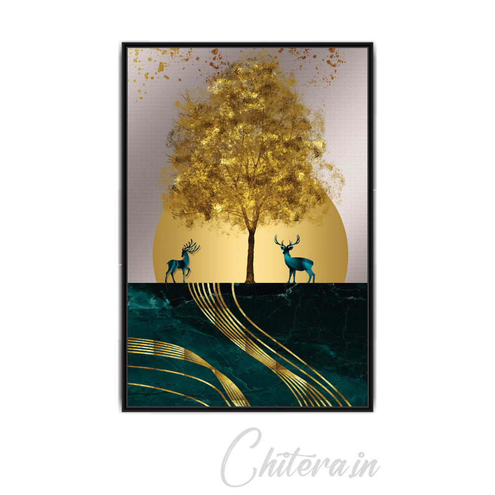 Gold textured Stag and Tree