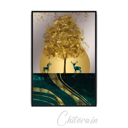 Gold textured Stag and Tree