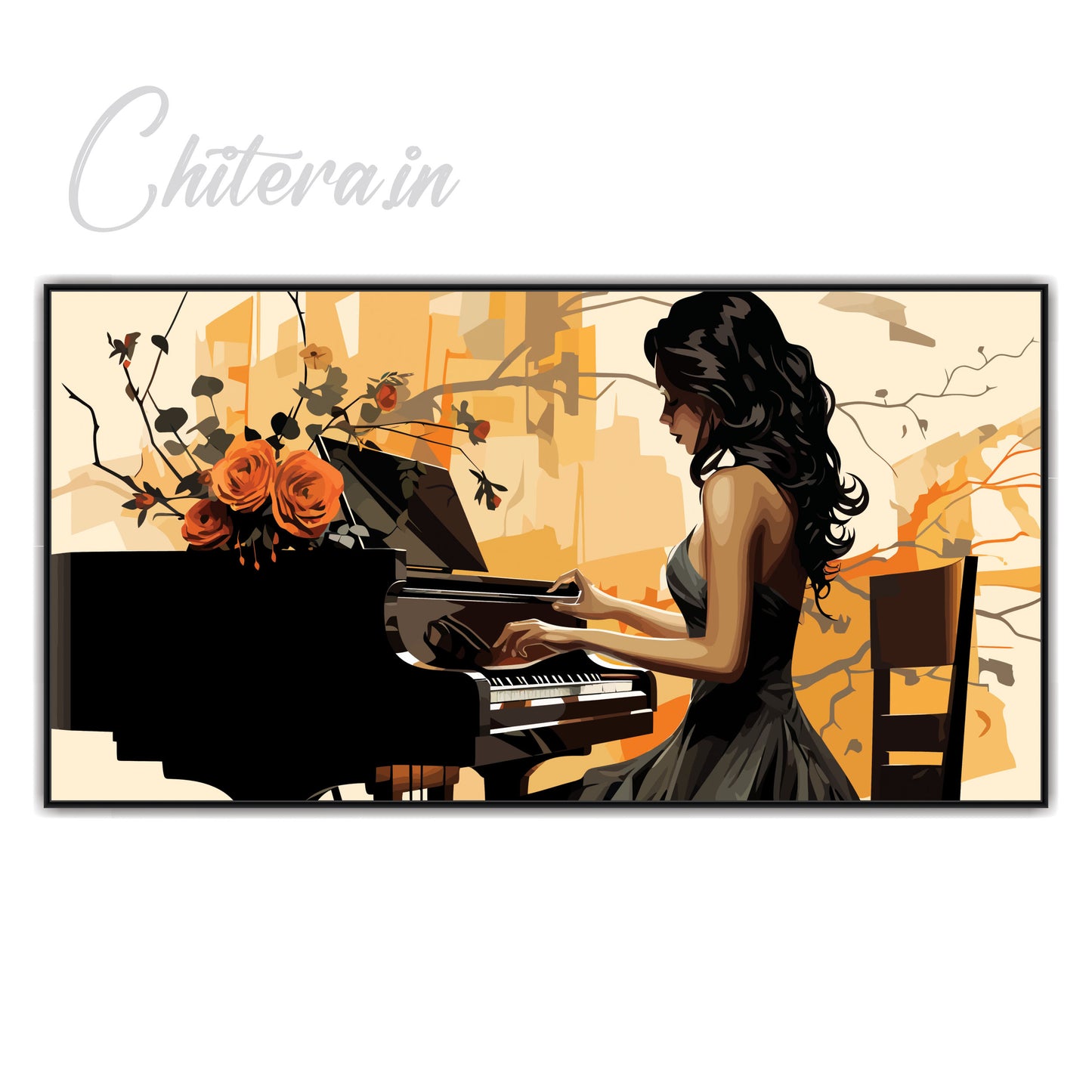 Girl Playing Piano Landscape Vector Canvas Art